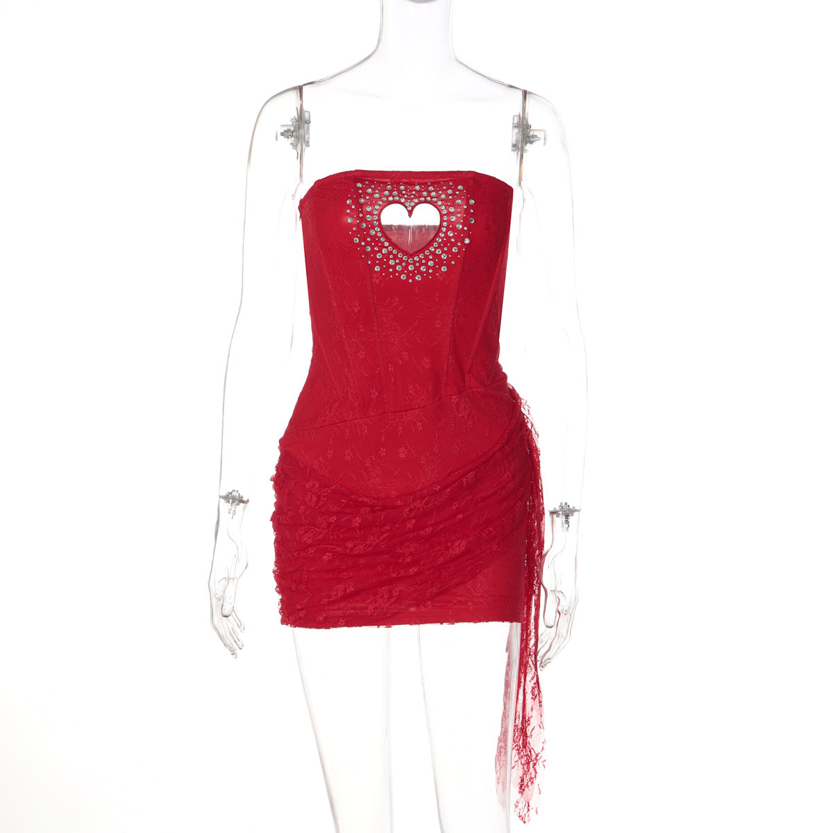 Women's Fashion Rhinestone Heart-shaped Sexy Tube Stitching Lace Dress