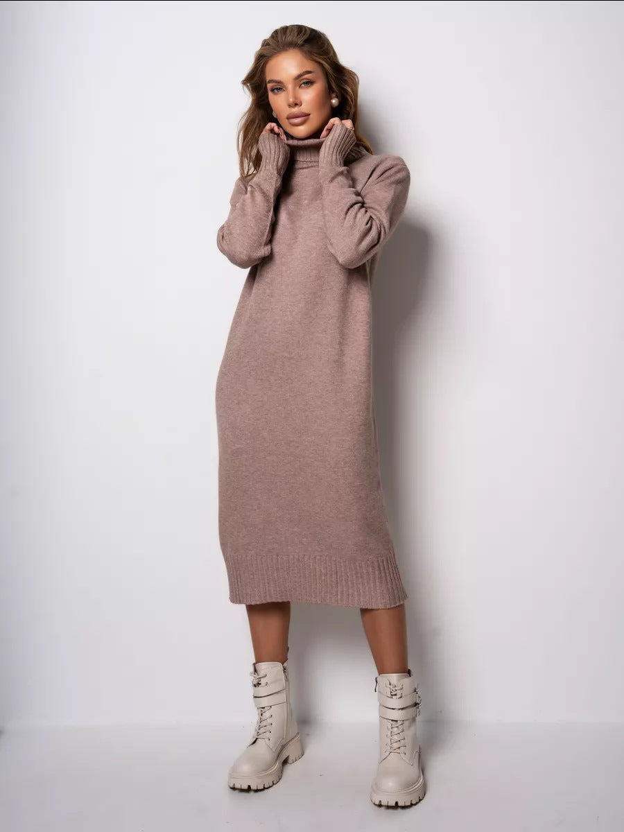 Women's Turtleneck Knitting Loose Inner Wear Pure Color Slimming Dress