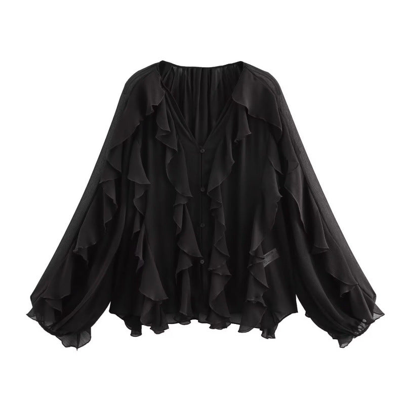 Women's Temperament Laminated Decoration Fashion Long Sleeve Blouse