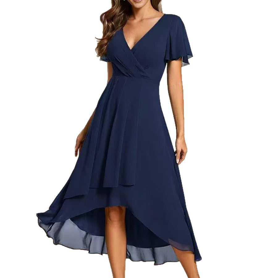 Summer Solid Color Ruffle Sleeve Chiffon Dress