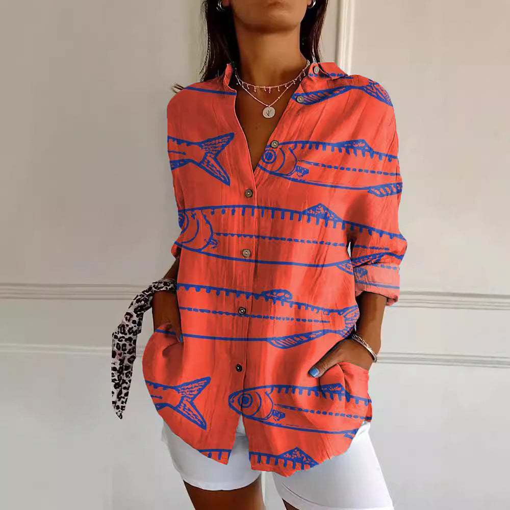 Women's Shirt Summer Trendy Printed Floral Sleeve Pattern Blouse