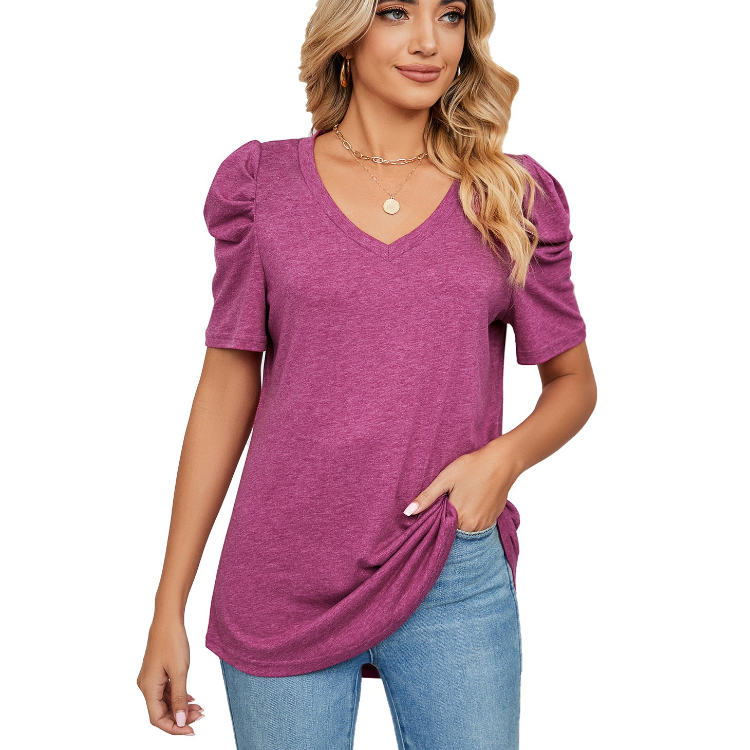 Summer Solid Color Loose Pleated Sleeve Shorts