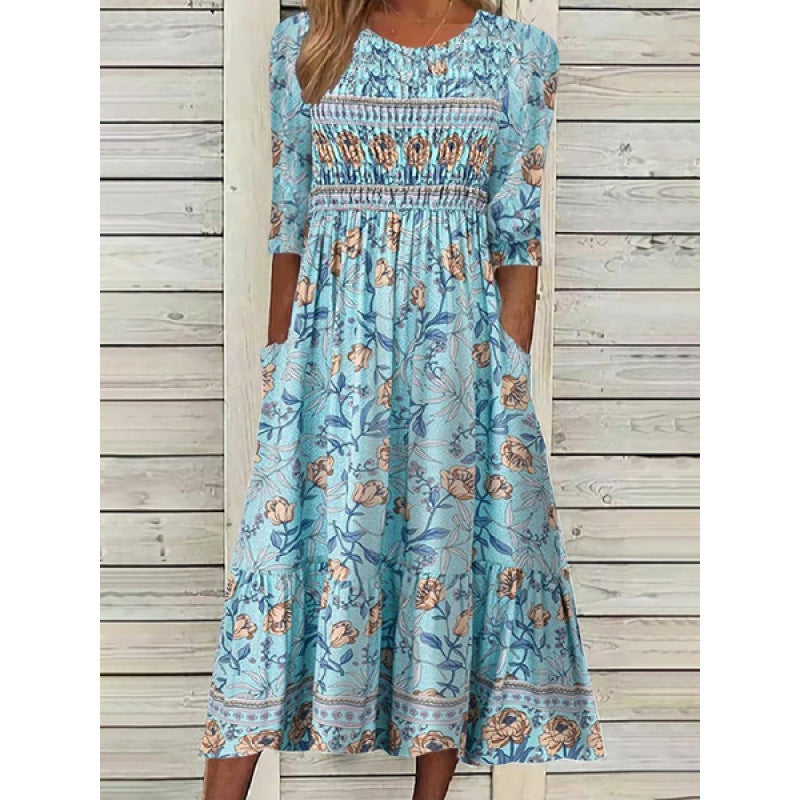 Women's Summer Casual Comfortable Round Neck Printed Dress