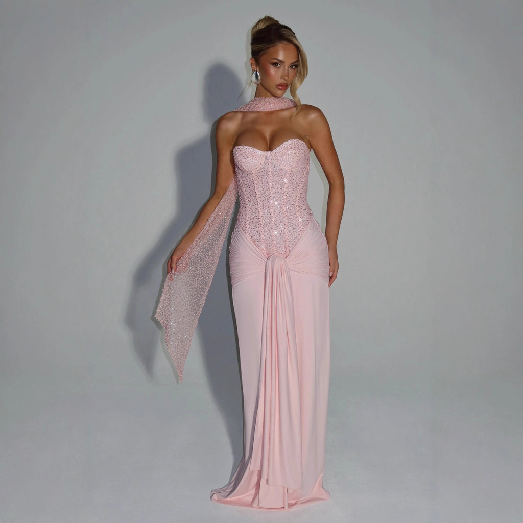 Women's Long Sexy Deep Tube Zipper Slim Fit Dress