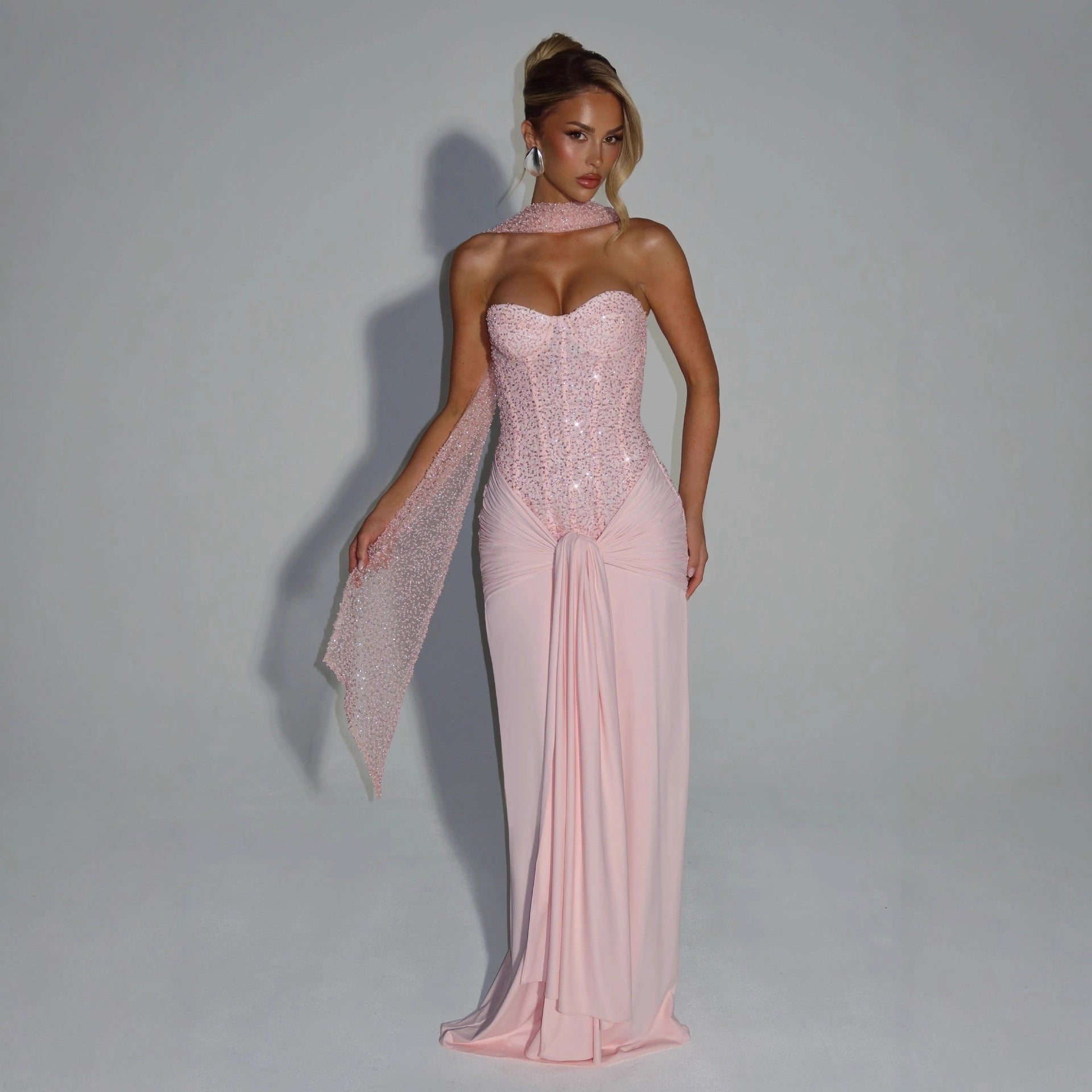Women's Long Sexy Deep Tube Zipper Slim Fit Dress