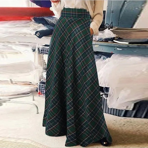 Women's Loose Slimming Plaid Long Fashionable A- Line Skirt