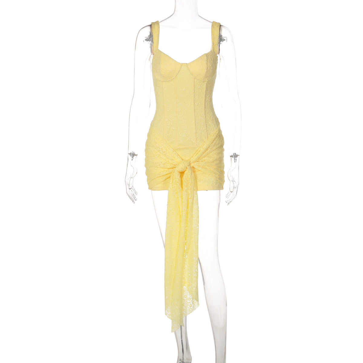 Fashion Lace Sexy Cinched Patchwork Bandage Hip Spaghetti Dress