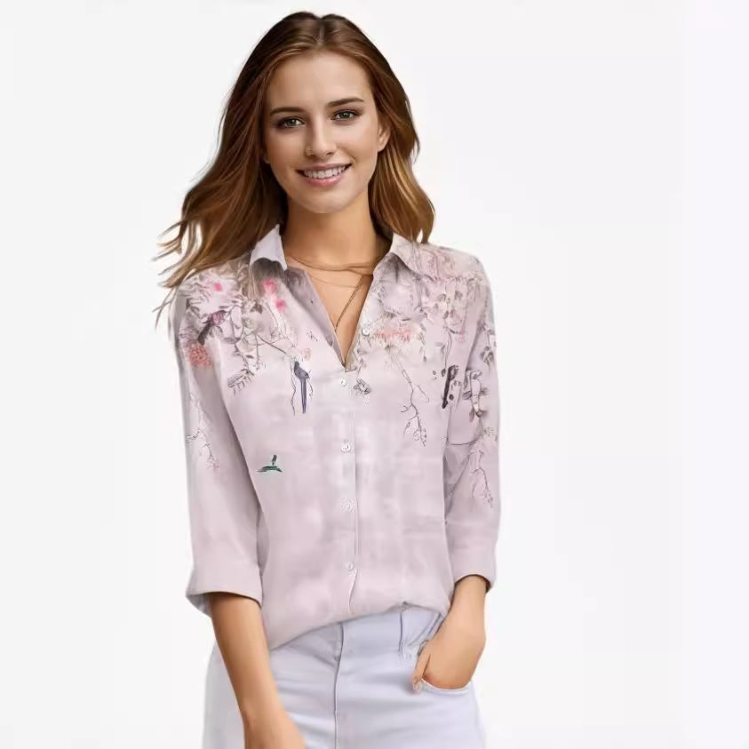 Women's Lapel Long-sleeved Single-breasted Temperament Printed Shirt Blouse