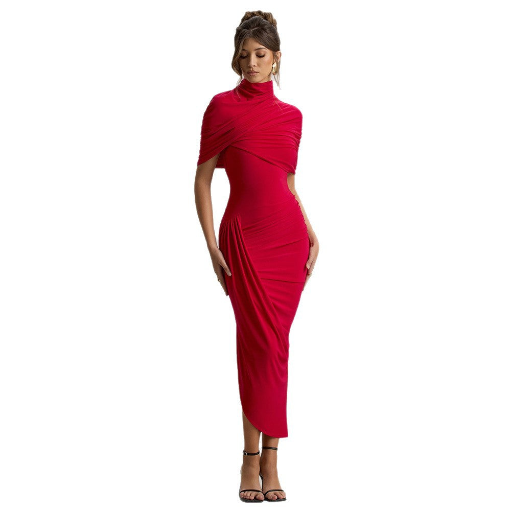 Women's Autumn Solid Color Fashion Backless Shawl Dress