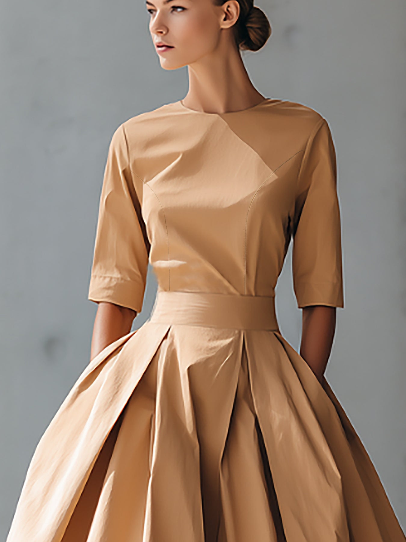 Fashion Casual Elegant Personality Design Three-quarter Sleeve Swing Dress