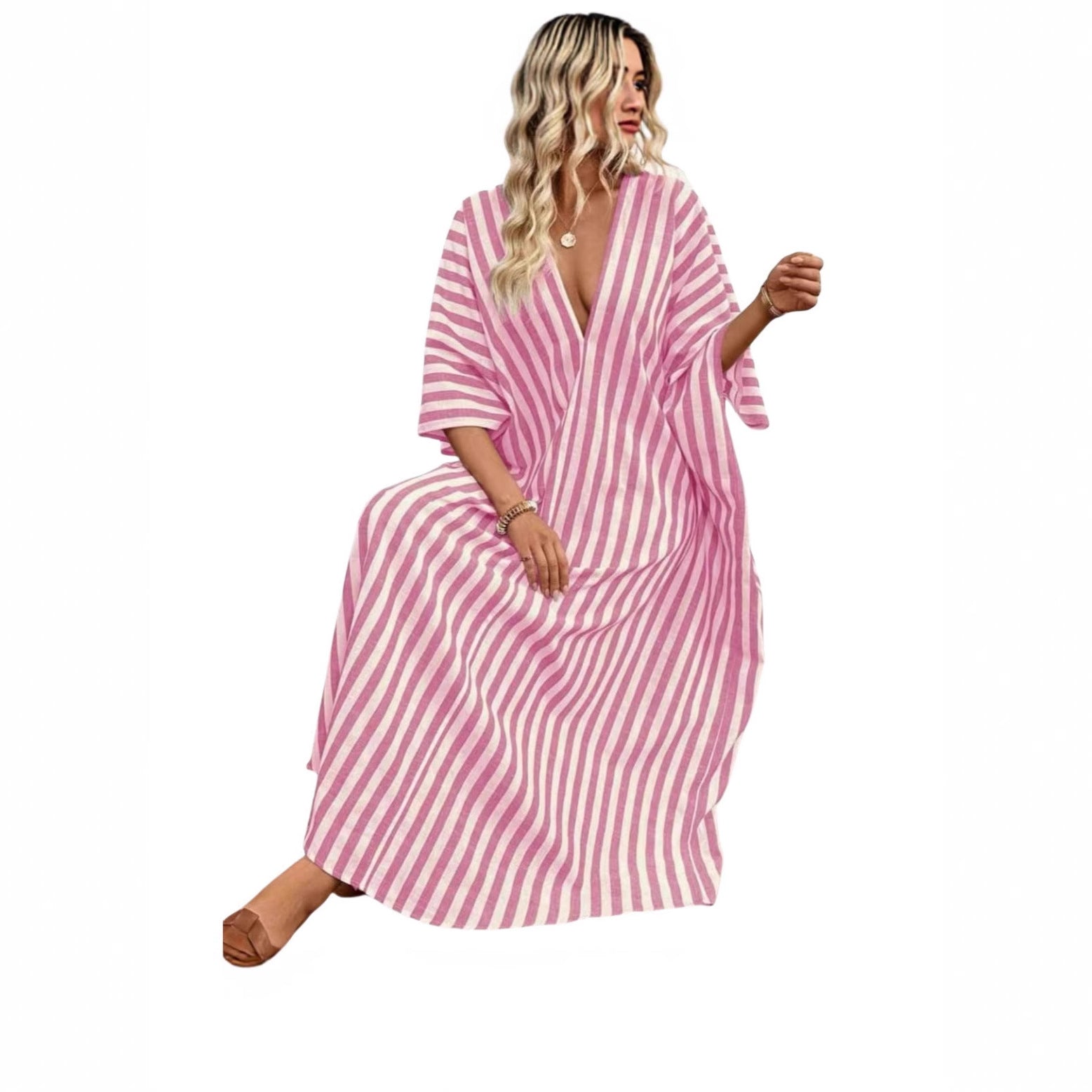 Fashion Loose Casual Striped Long Holiday Dress