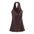 Women's Hanging Collar Sleeveless Silk Satin Texture Dress