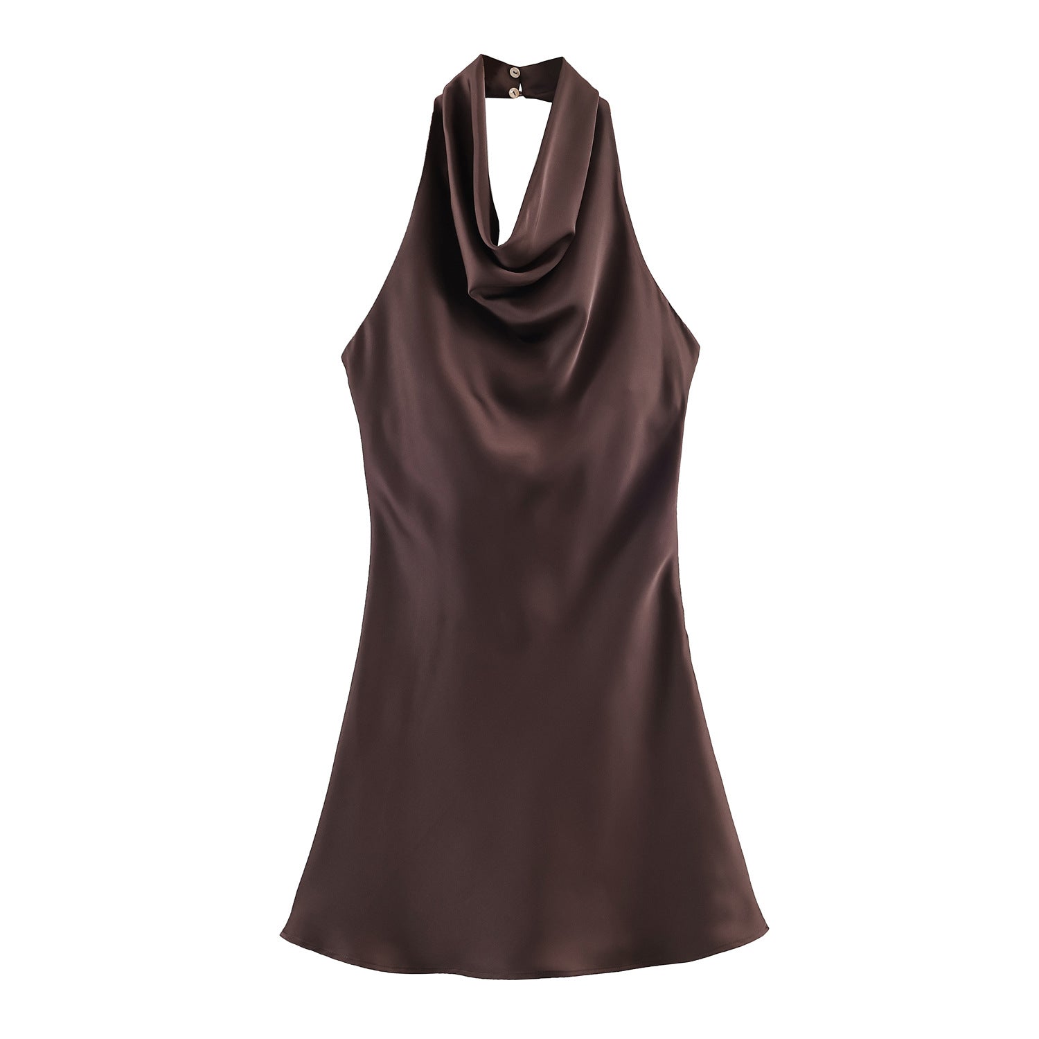 Women's Hanging Collar Sleeveless Silk Satin Texture Dress