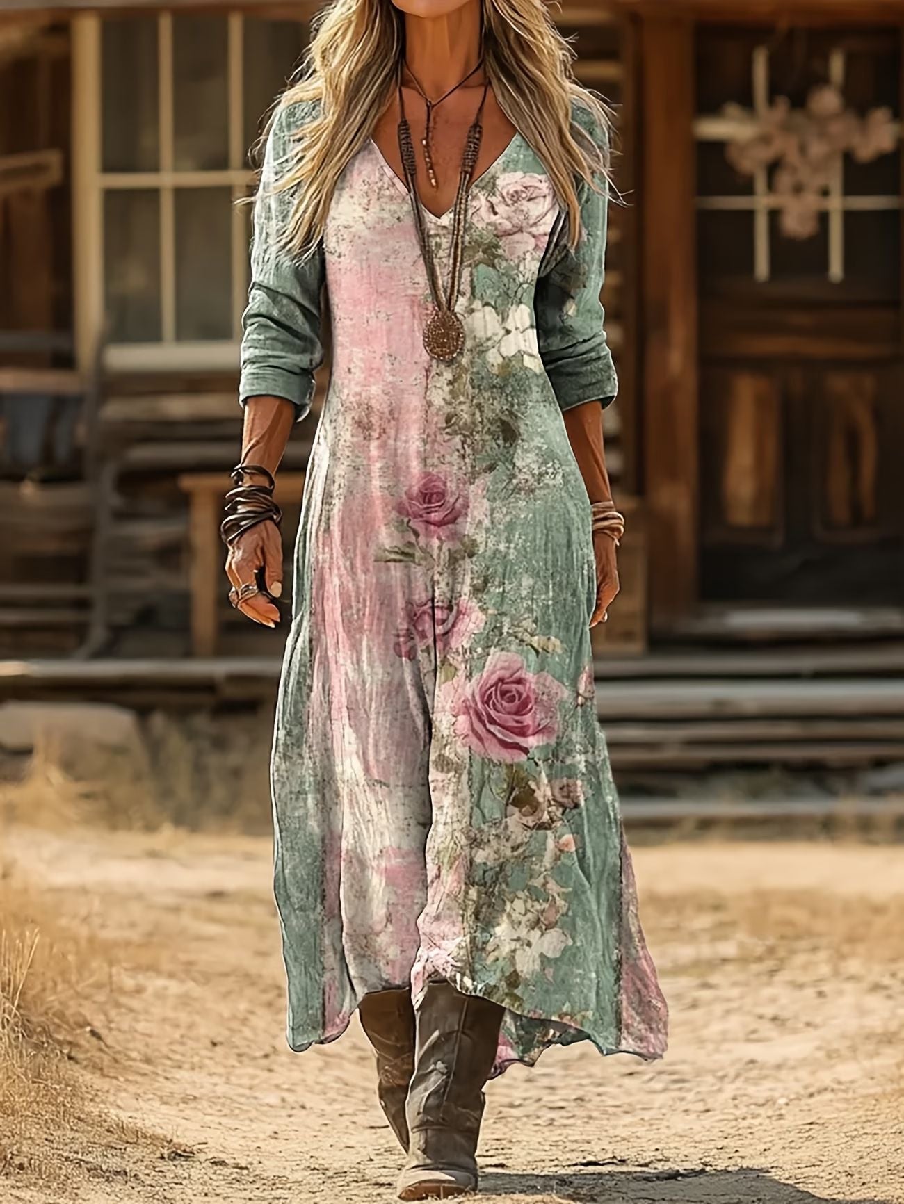Popular Women's Creative Printed Wear Midi Dress