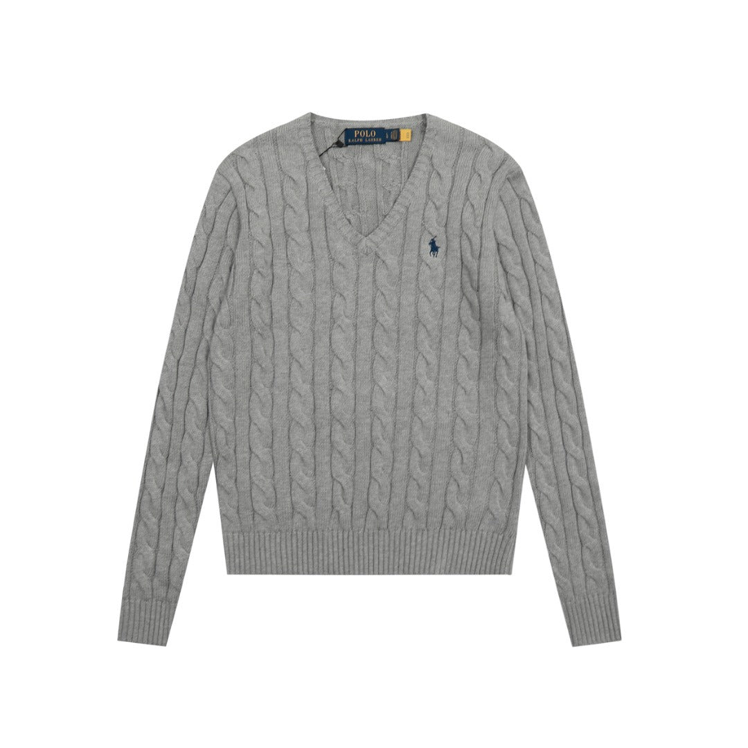Women's Sleeve Horse Logo Embroidered Twist Long Solid Color Sweaters
