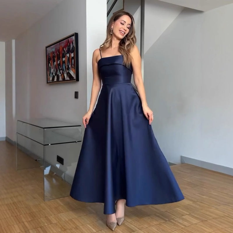 Women's Summer Solid Color Sexy Sleeveless Backless Tube Waist Dress