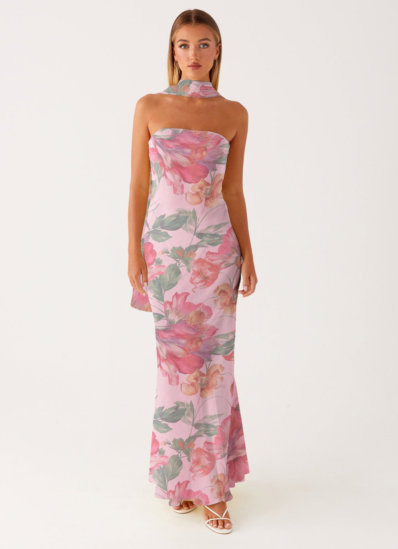 Graceful Satin Backless Tube Digital Printed Dress