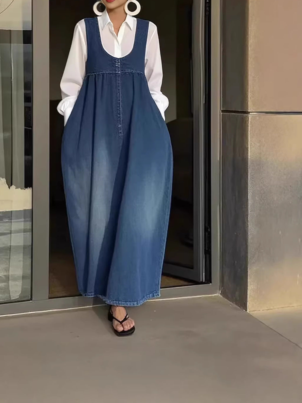 American Casual Style Sleeveless Loose Long Dress