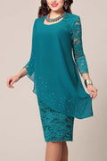 Large Solid Color Lace Stitching Elegant Cropped Dress
