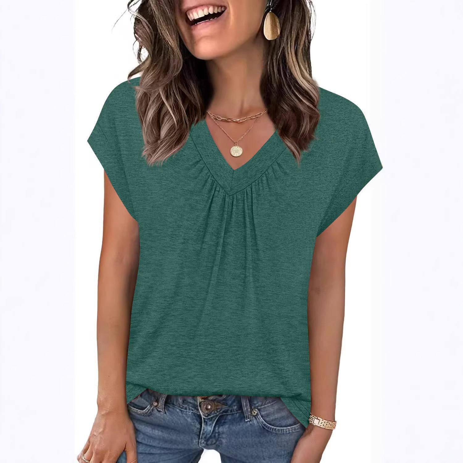 New Solid Color Loose Sleeve Ladies Women's T-shirt