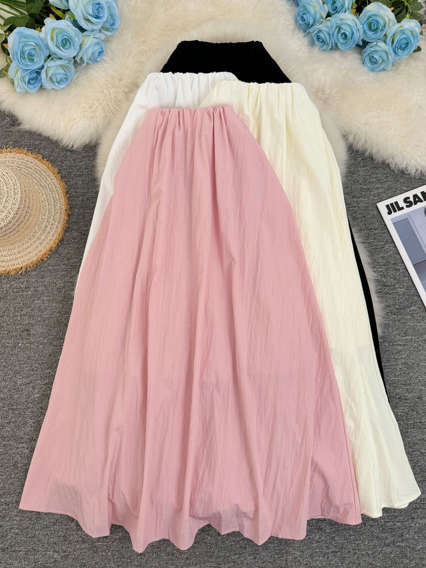 Sense Big Hem Gentle High Waist Slimming A- Line Midi Skirts