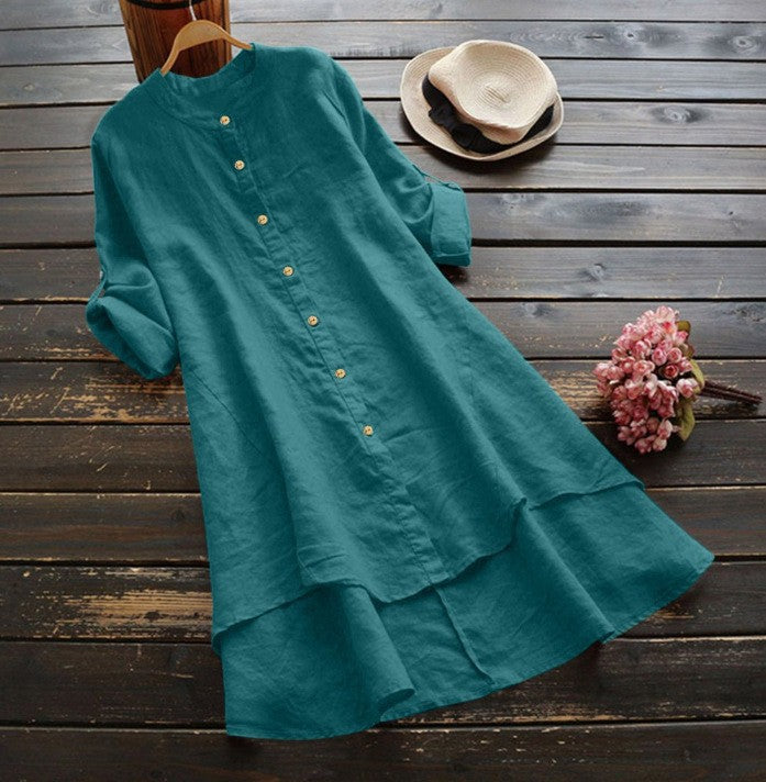 Color Buttons Cotton Long Sleeve Shirt Blouse
