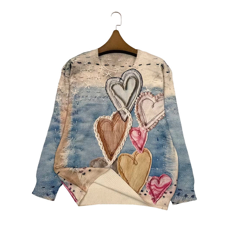 Women's Love Casual Printed Soft Comfortable Heart Women's Sweater