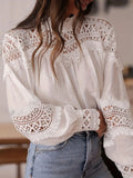 Women's Holiday Crocheted Sexy Cutout Bell Sleeve Lace Blouse