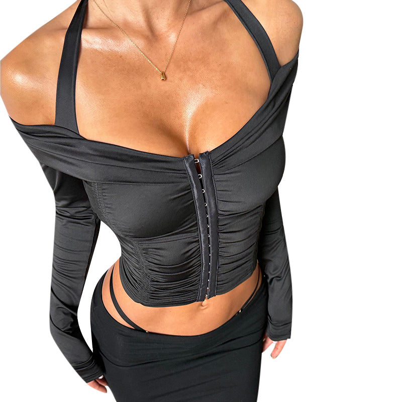 Women's Sleeve Halter Solid Color Casual Sexy Women's T-shirt