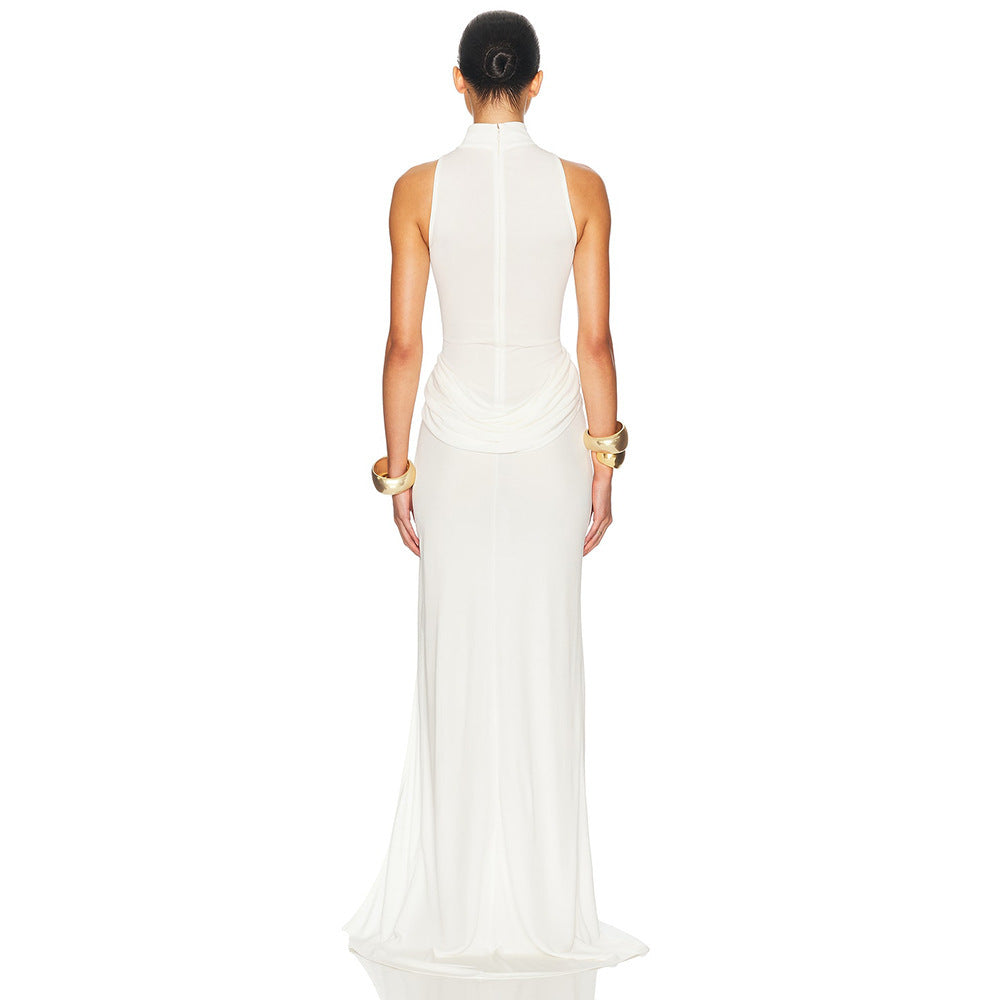 Women's Fashion Sexy High Split Tight Waist Elegance Sleeveless Dress