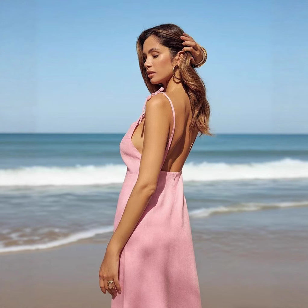 Women's Backless Elegant French Sexy High Waist Fashion Dress