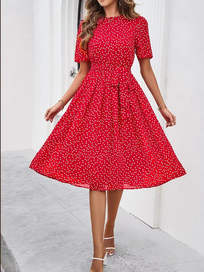 Classy Women's Temperament Leisure Polka-dot Printed Dress