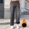 Women's Fleece Padded Loose Straight Ladies Women's Jeans