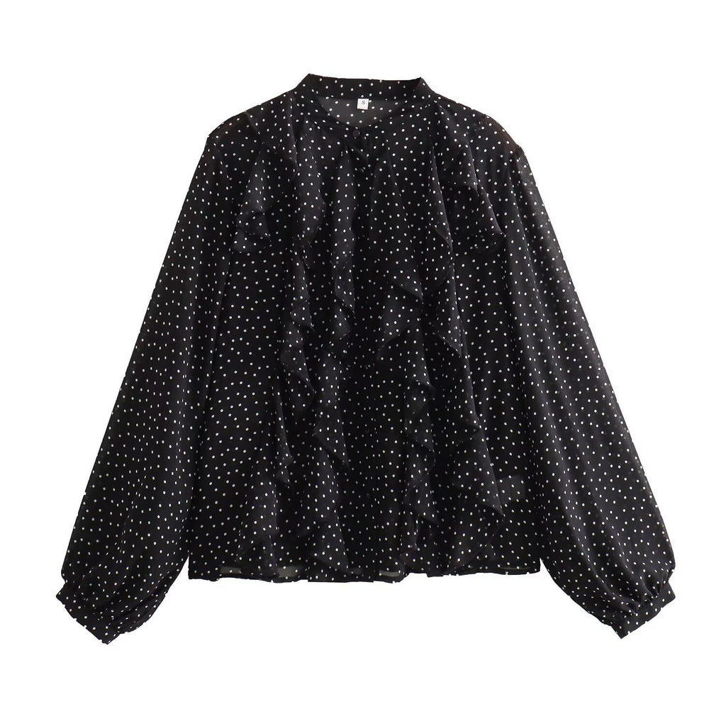 Women's Spring Laminated Decoration Polka Dot Printing Loose Blouse