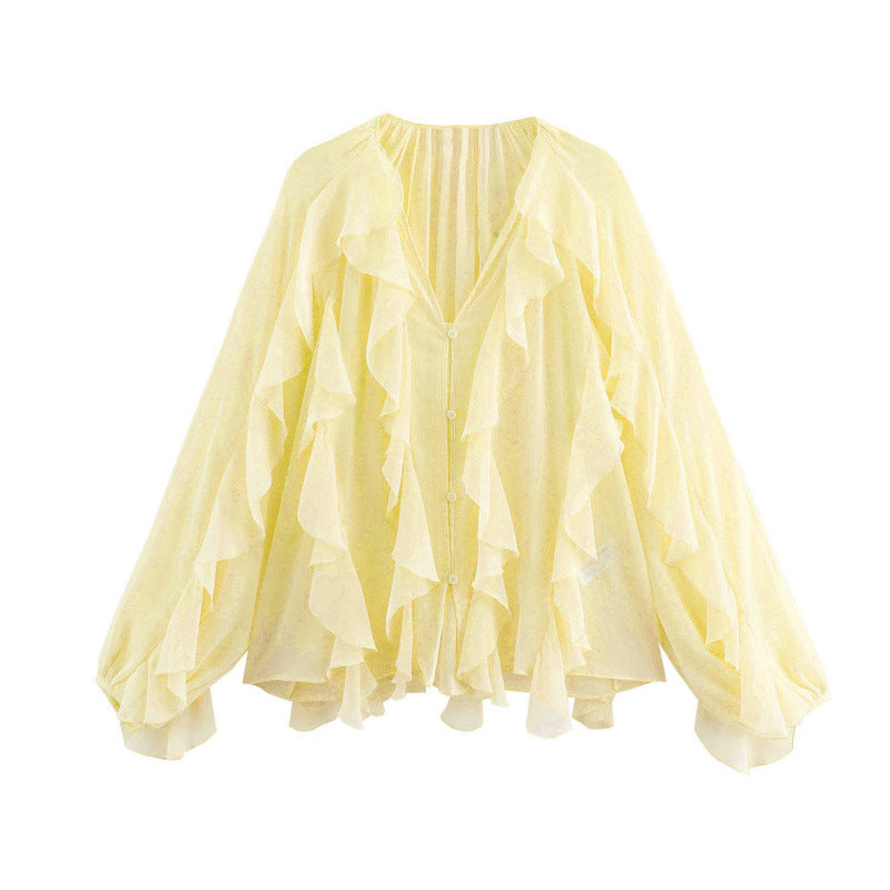 Women's Temperament Laminated Decoration Fashion Long Sleeve Blouse