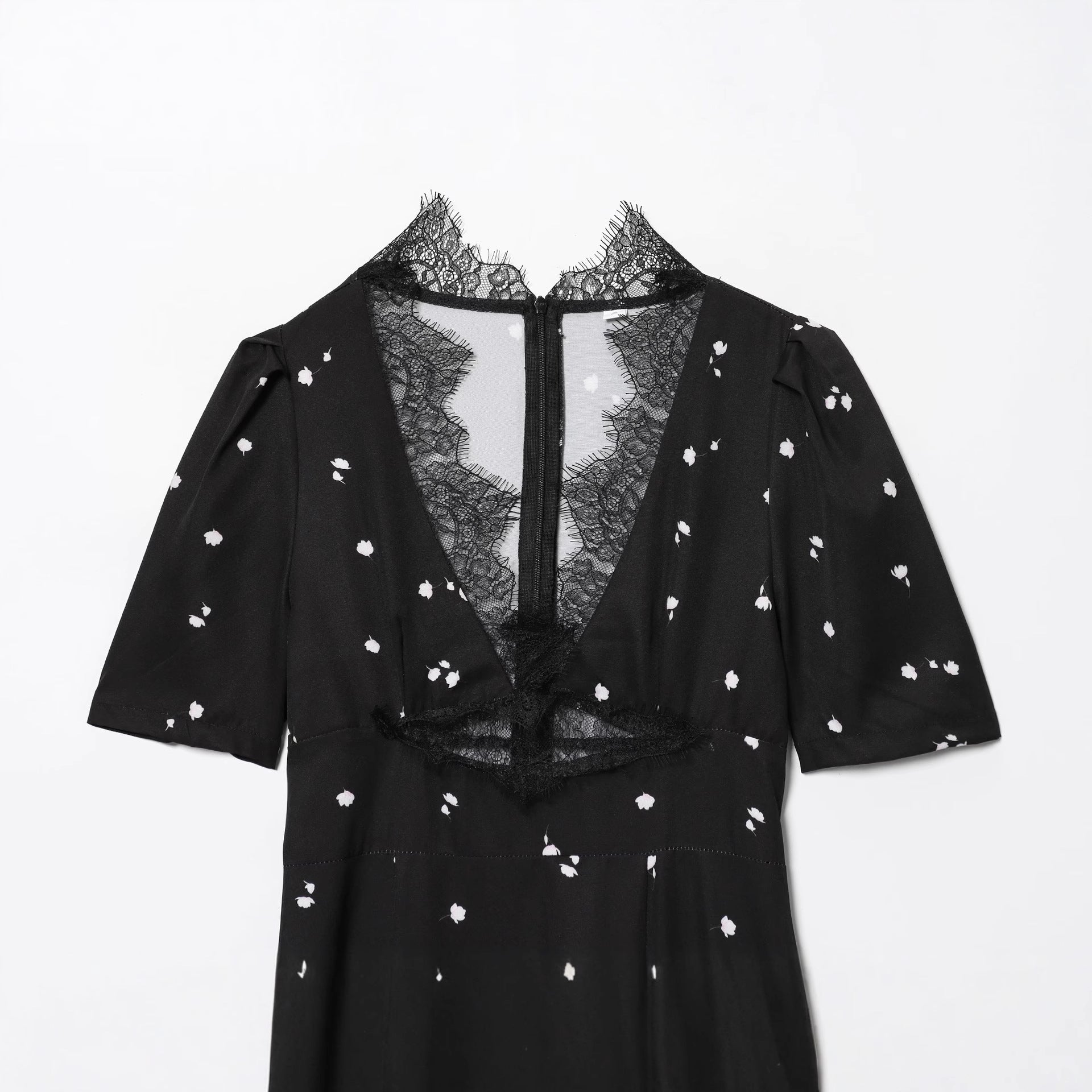 Women's Fashion Sexy Lace Stitching Puff Sleeve Dress