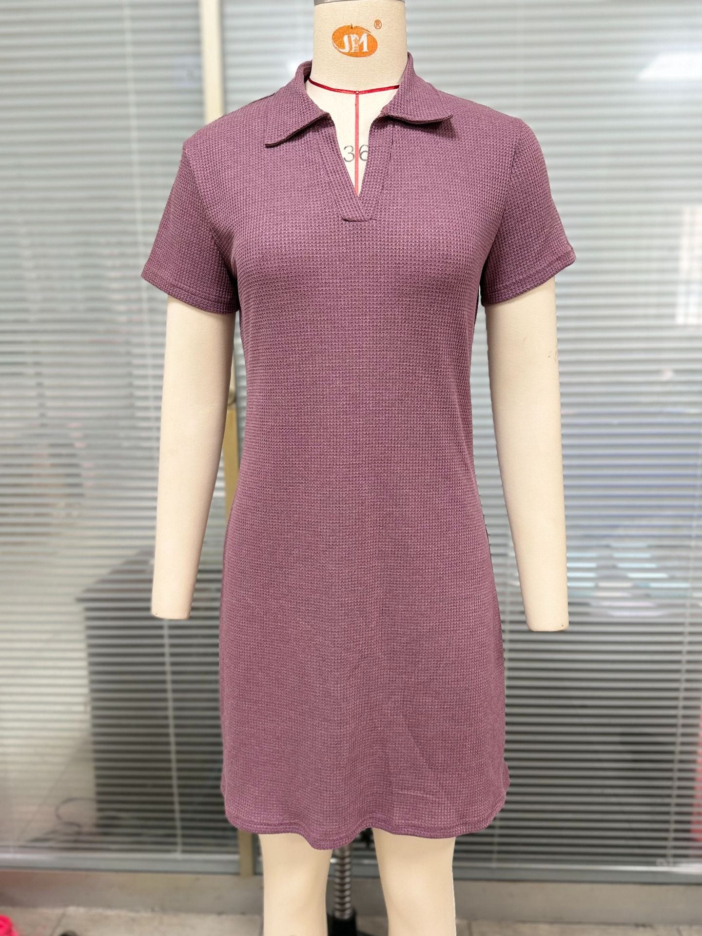 Women's Solid Color Polo Collar Loose Short-sleeved Dress