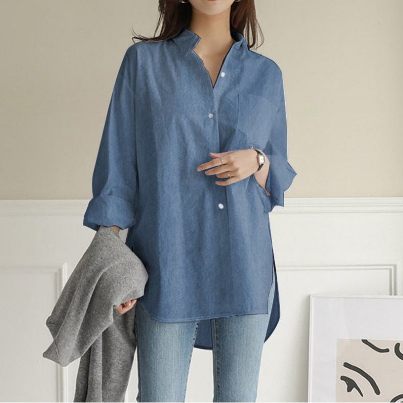 Solid Color Long Sleeve Lapel Irregular Plus Size