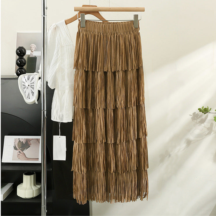 Retro Elegant Layer Tassel Dress Fashionable Draping Skirts