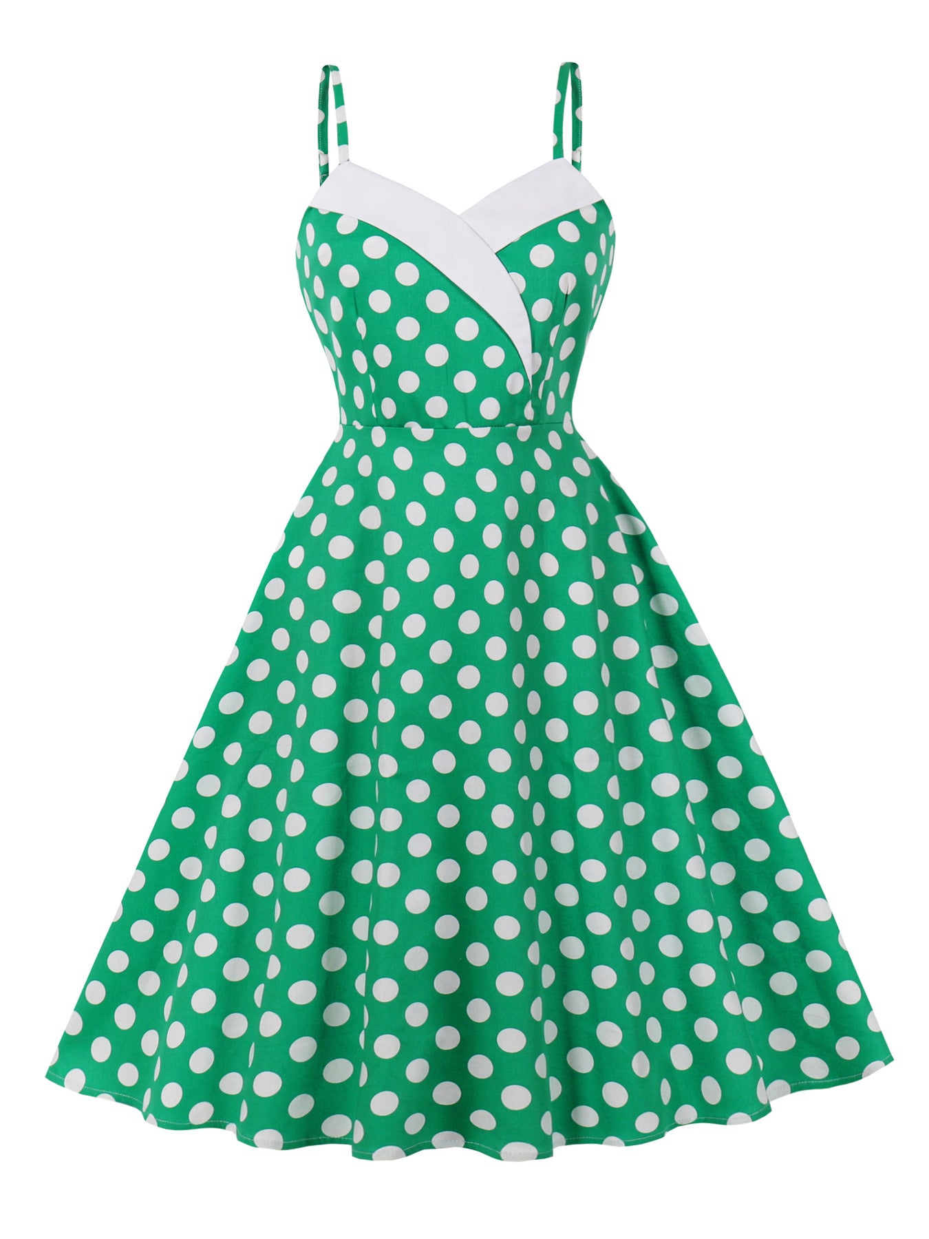 Women's Fashion Summer Strap Polka Dot White Waist Slimming Dress