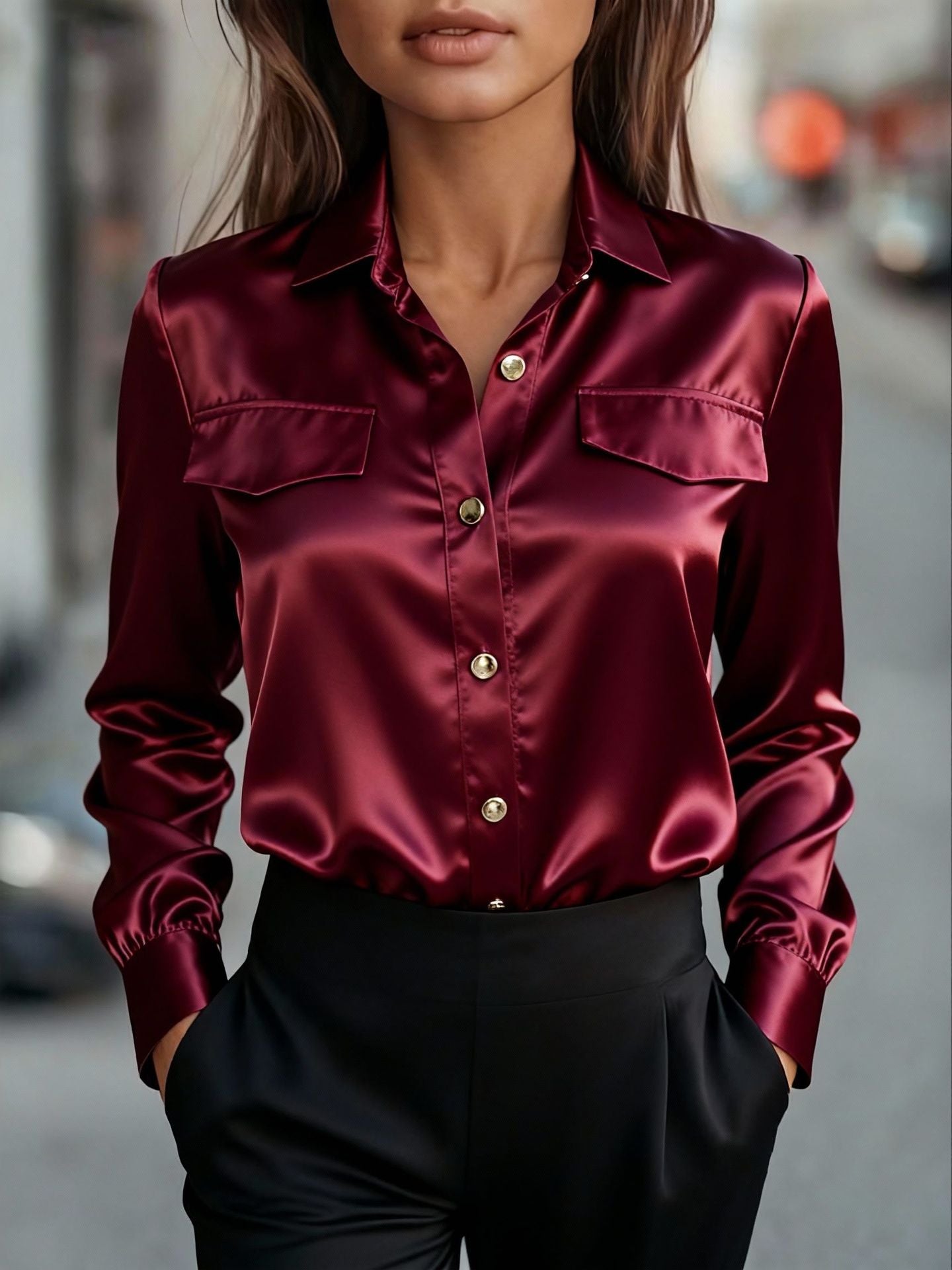 Women's Shirt Long Sleeve Lapel Button Clothing