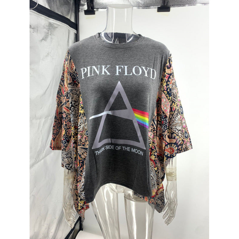 Women's Printed Round Neck Loose Casual Dolman Women's T-shirt