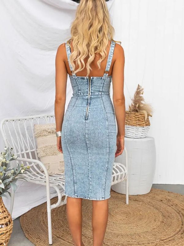 Sleeve Sling Distressed Casual Style Denim Dress