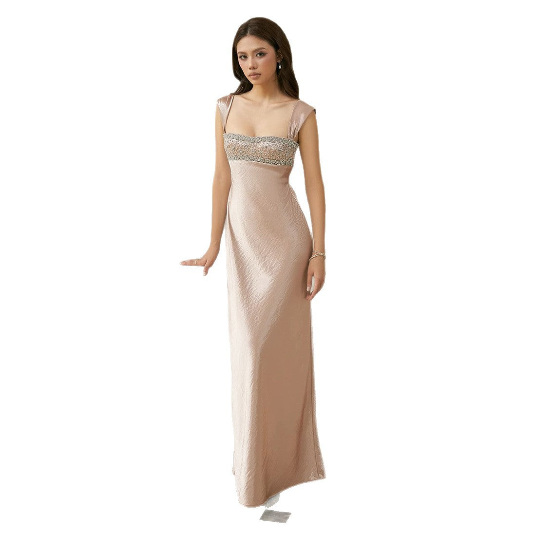 Women's Elegant Strap Tube Backless Rhinestone Long Dress