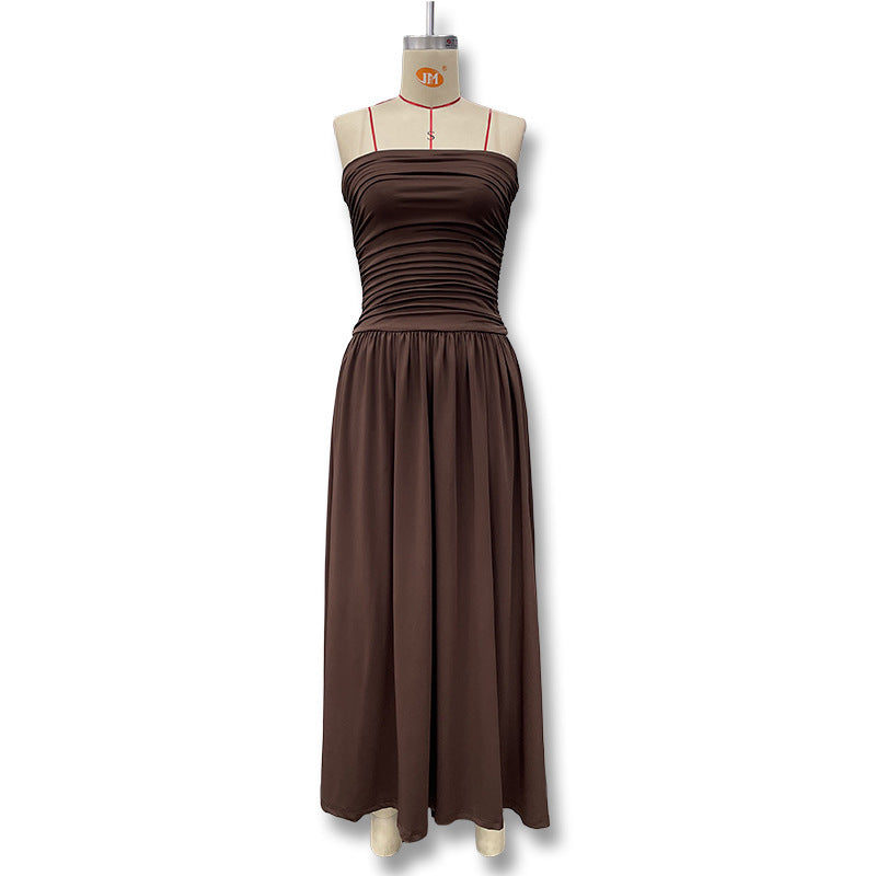 Women's Summer Strapless Collar Sleeveless Cold-shoulder Loose Dress
