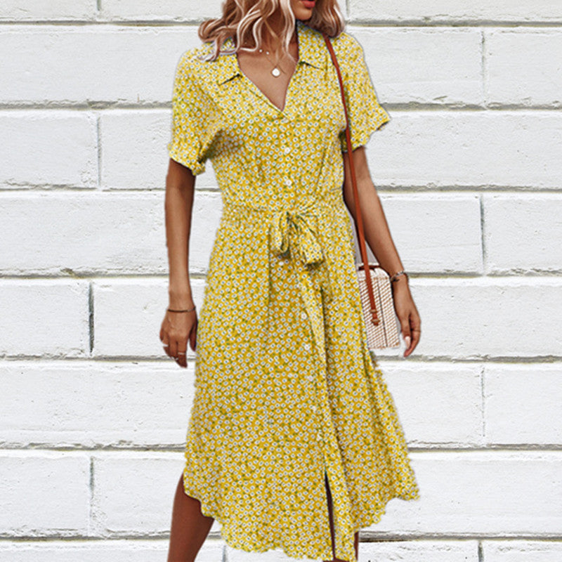Casual Vacation Style Wide Hem Printed Dress