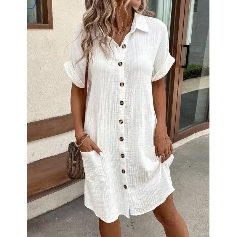 Women's Casual Solid Color Cotton Linen Breasted Long Sleeve Blouse