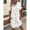 Women's Casual Solid Color Cotton Linen Breasted Long Sleeve Blouse