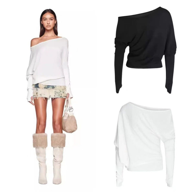 Shoulder Slightly Exposed Long Sleeve Fashion Versatile Women's T-shirt