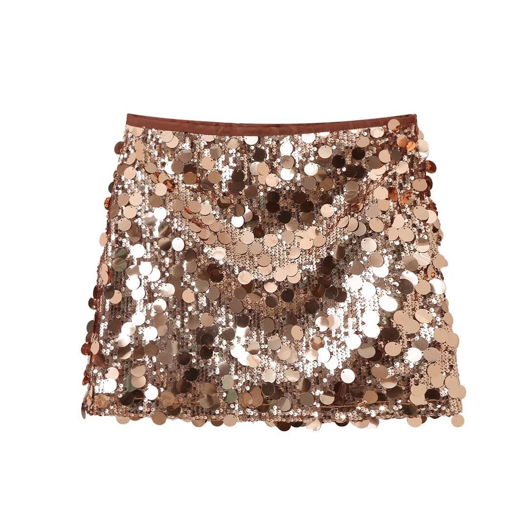 Slouchy Women's High Waist Sequins Mini Skirt